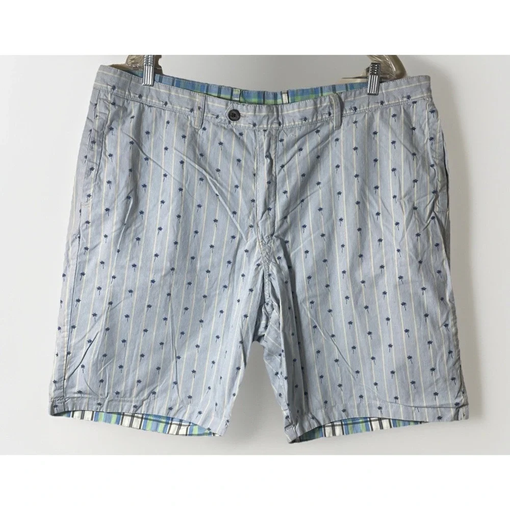 Tommy Bahama Shorts Mens 42 X 10 Blue Green Plaid Palm Trees Reversible